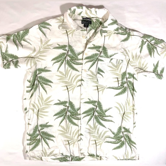 Marc Edwards Floral XL Linen Blend Hawaiian Shirt Green Palm Leaves Pattern - Picture 1 of 4